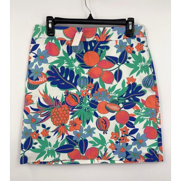 Talbots Fruit Floral Canvas Skirt Blue Green Orange Size 6 NEW - Picture 1 of 8